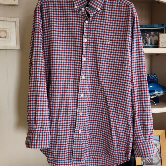 Vineyard Vines Red and Blue Checkered Casual Button Down Shirt - Picture 1 of 3